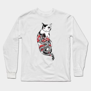 Cat in Grey Snake Tattoo Long Sleeve T-Shirt